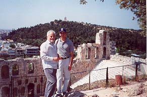Prince Eugene III Lascaris Comnenus and Dr. Mark A. C. Karras at the Acropolis in sight of the Odeon of Herodes Atticus.