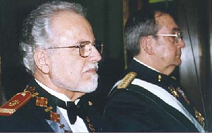 Prof. Don Gonzalo de Porras y R. de Leon , Col. Royal Artillery, Spanish Army and Dr. Mark A. C. Karas during the Eugenian Gala in 2001 at the Grande Bretagne Hotel in Athens, Greece.