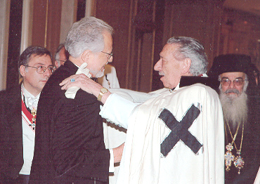 Reunion of Prince Juan Arcadio Lascaris Comnenus with the Grand Duke of Hesperia Dr. Mark A. C. Karras in Athens, Greece on the occasion of the Eightieth Birthday of the Prince.